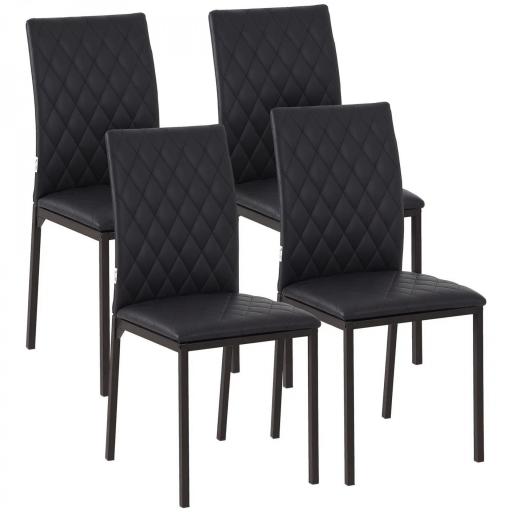 Pack de 4 Sillas de Comedor con Respaldo Alto Tapizadas en Cuero Sintético Patas de Acero Negro [8]