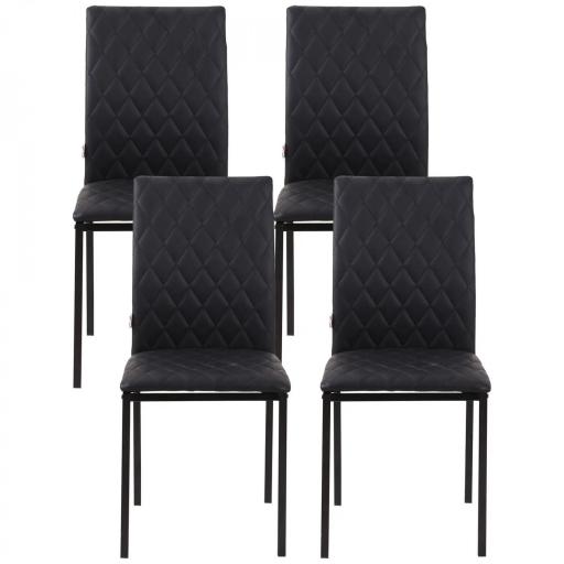 Pack de 4 Sillas de Comedor con Respaldo Alto Tapizadas en Cuero Sintético Patas de Acero Negro [9]