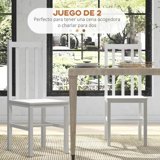 Juego de 2 Sillas de Comedor con Respaldo Alto de Listones y Estructura en Madera de Pino 38,5x47,5x99 cm Blanco [7]