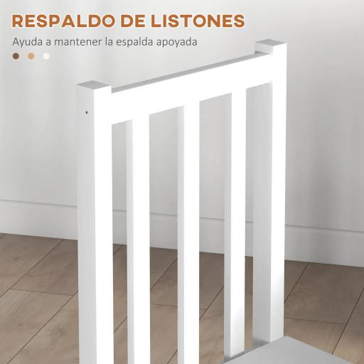 Juego de 2 Sillas de Comedor con Respaldo Alto de Listones y Estructura en Madera de Pino 38,5x47,5x99 cm Blanco [2]
