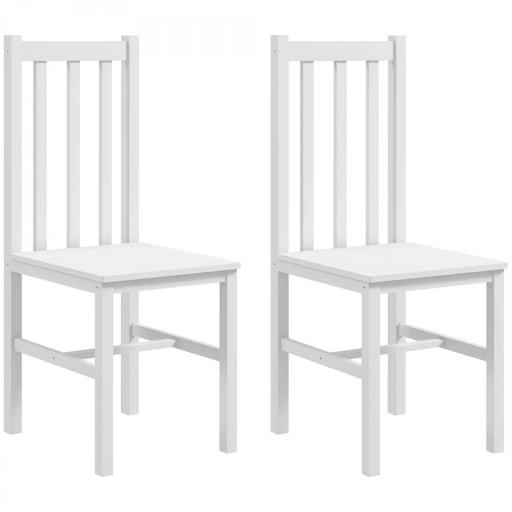 Juego de 2 Sillas de Comedor con Respaldo Alto de Listones y Estructura en Madera de Pino 38,5x47,5x99 cm Blanco [8]