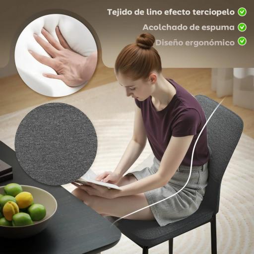 Conjunto de 2 Sillas de Comedor con Tapizado de Terciopelo Sintético Respaldo Curvo y Patas de Acero 45x57x86 cm Gris [3]