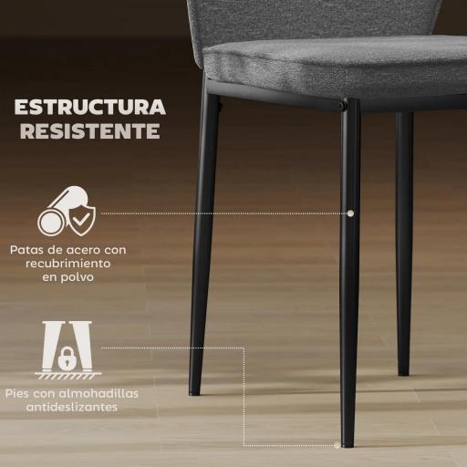 Conjunto de 2 Sillas de Comedor con Tapizado de Terciopelo Sintético Respaldo Curvo y Patas de Acero 45x57x86 cm Gris [7]