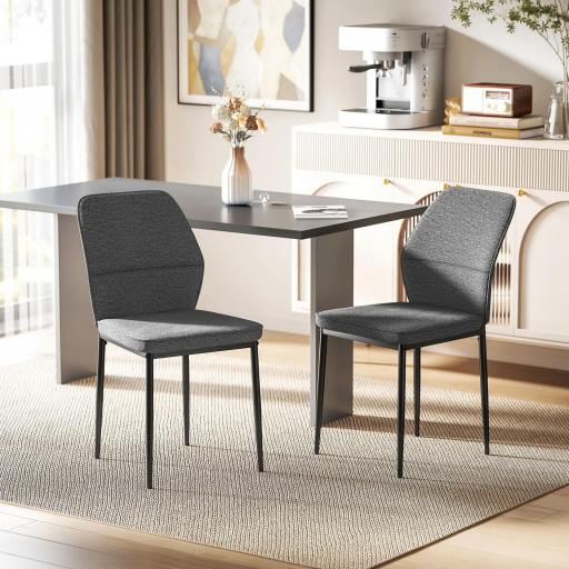 Conjunto de 2 Sillas de Comedor con Tapizado de Terciopelo Sintético Respaldo Curvo y Patas de Acero 45x57x86 cm Gris [5]