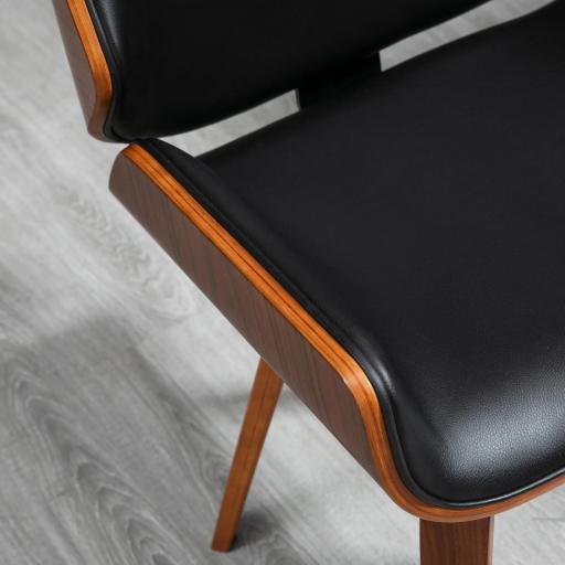 Pack de 2 Sillas de Comedor con Patas de Madera Tapizadas en Cuero Sintético Respaldo Curvado 53x54x81 cm Negro [4]