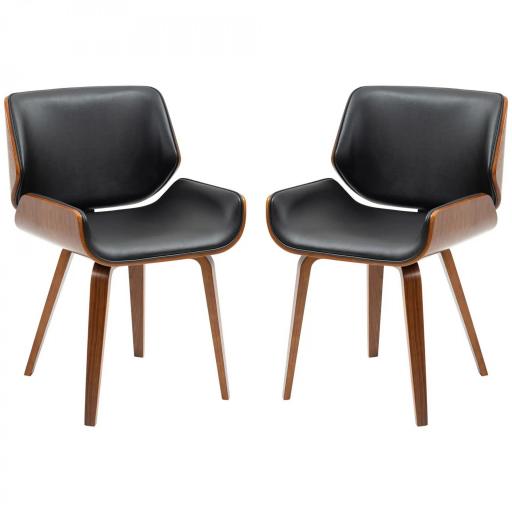 Pack de 2 Sillas de Comedor con Patas de Madera Tapizadas en Cuero Sintético Respaldo Curvado 53x54x81 cm Negro [9]