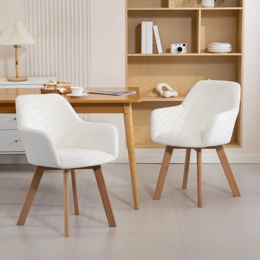 Juego de 2 Sillas de Comedor Modernas Tapizadas en Terciopelo con Patas de Madera para Salón 54x57x80 cm Crema