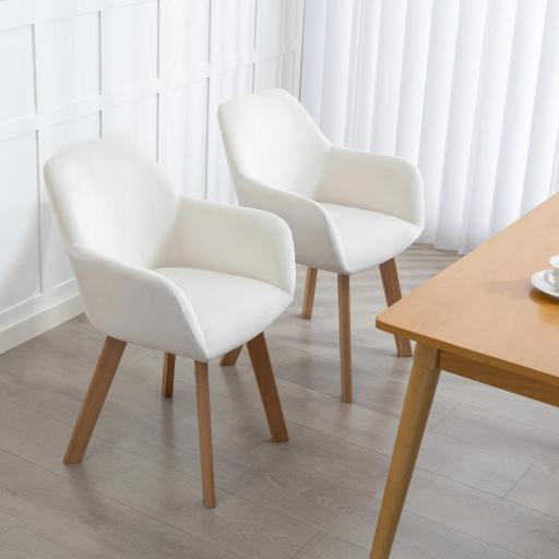 Juego de 2 Sillas de Comedor Modernas Tapizadas en Terciopelo con Patas de Madera para Salón 54x57x80 cm Crema [4]