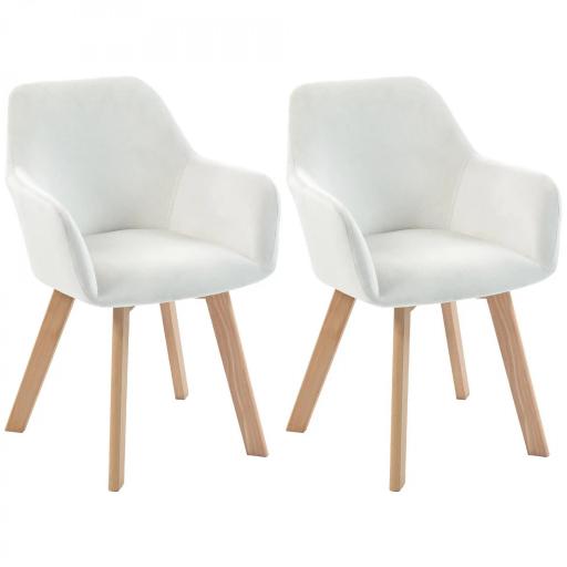 Juego de 2 Sillas de Comedor Modernas Tapizadas en Terciopelo con Patas de Madera para Salón 54x57x80 cm Crema [7]