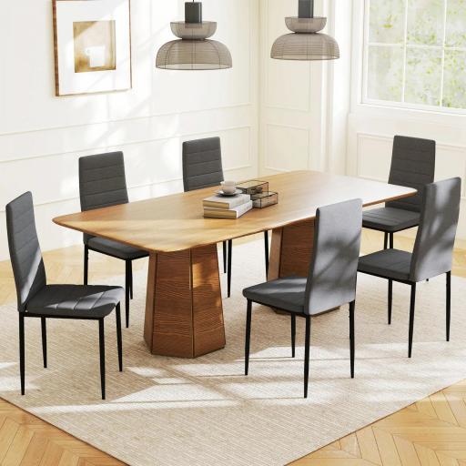 Pack de 6 Sillas de Comedor Modernas Tapizadas en Lino Sintético con Respaldo Alto y Patas de Metal 41x50x97 cm Gris