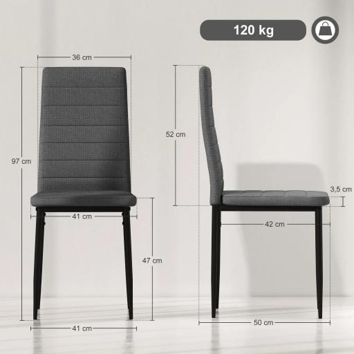 Pack de 6 Sillas de Comedor Modernas Tapizadas en Lino Sintético con Respaldo Alto y Patas de Metal 41x50x97 cm Gris [1]