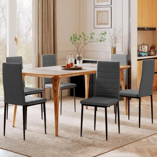 Pack de 6 Sillas de Comedor Modernas Tapizadas en Lino Sintético con Respaldo Alto y Patas de Metal 41x50x97 cm Gris [3]