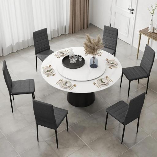 Pack de 6 Sillas de Comedor Modernas Tapizadas en Lino Sintético con Respaldo Alto y Patas de Metal 41x50x97 cm Gris [5]