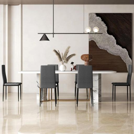 Pack de 6 Sillas de Comedor Modernas Tapizadas en Lino Sintético con Respaldo Alto y Patas de Metal 41x50x97 cm Gris [4]