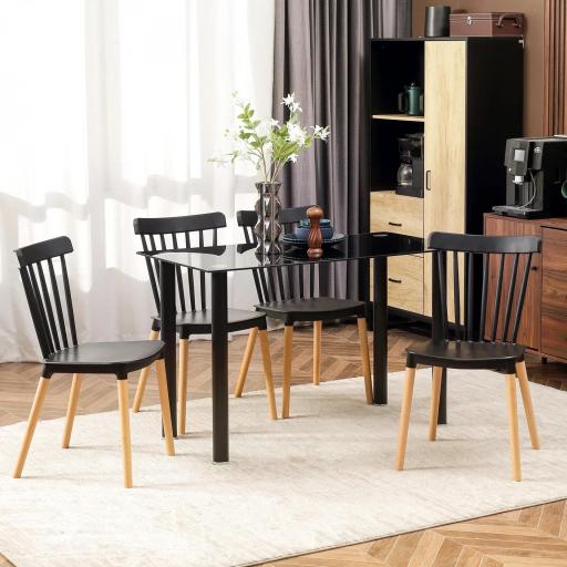 Juego de 4 Sillas de Comedor Estilo Nórdico con Respaldo de Polipropileno y Patas de Madera 48x52,5x83 cm Negro