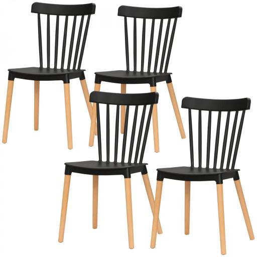 Juego de 4 Sillas de Comedor Estilo Nórdico con Respaldo de Polipropileno y Patas de Madera 48x52,5x83 cm Negro [9]