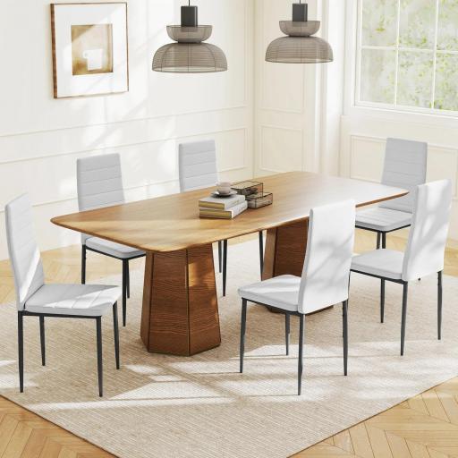 Pack de 6 Sillas de Comedor Modernas Tapizadas en Lino Sintético con Respaldo Alto y Patas de Metal 41x50x97 cm Blanco