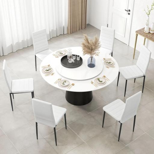 Pack de 6 Sillas de Comedor Modernas Tapizadas en Lino Sintético con Respaldo Alto y Patas de Metal 41x50x97 cm Blanco [6]