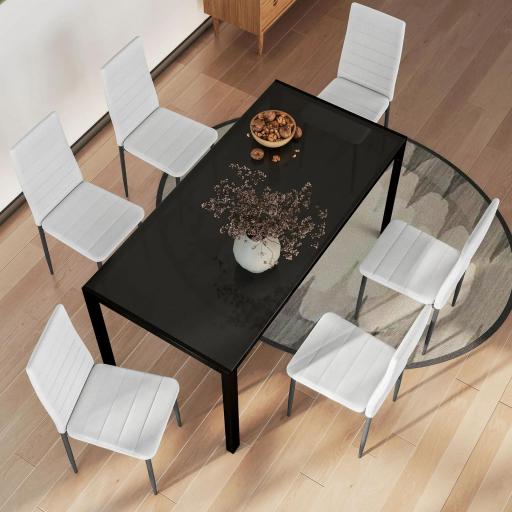 Pack de 6 Sillas de Comedor Modernas Tapizadas en Lino Sintético con Respaldo Alto y Patas de Metal 41x50x97 cm Blanco [4]