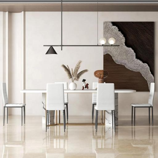 Pack de 6 Sillas de Comedor Modernas Tapizadas en Lino Sintético con Respaldo Alto y Patas de Metal 41x50x97 cm Blanco [3]