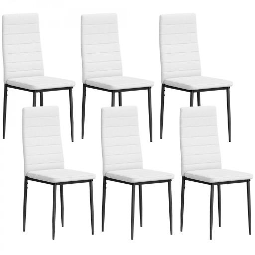 Pack de 6 Sillas de Comedor Modernas Tapizadas en Lino Sintético con Respaldo Alto y Patas de Metal 41x50x97 cm Blanco [7]