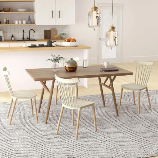 Juego de 4 Sillas de Comedor Estilo Nórdico con Respaldo de Polipropileno y Patas de Madera 48x52,5x83 cm Natural