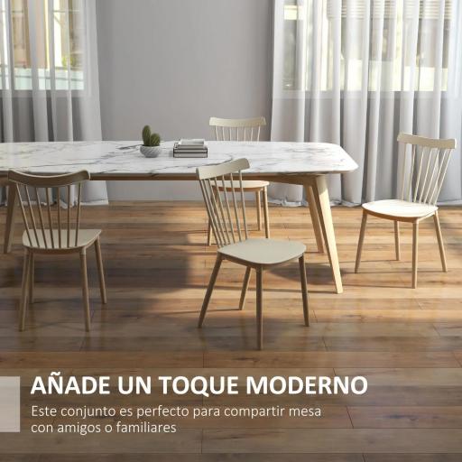 Juego de 4 Sillas de Comedor Estilo Nórdico con Respaldo de Polipropileno y Patas de Madera 48x52,5x83 cm Natural [4]