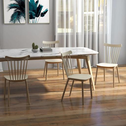 Juego de 4 Sillas de Comedor Estilo Nórdico con Respaldo de Polipropileno y Patas de Madera 48x52,5x83 cm Natural [3]