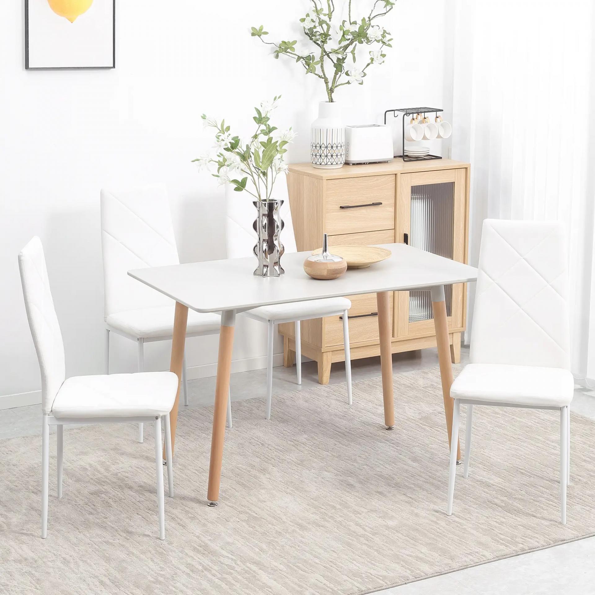 Set de 4 Sillas de Comedor Tapizadas de Piel Sintética con Respaldo Alto y Patas de Acero 41x50x97 cm Blanco