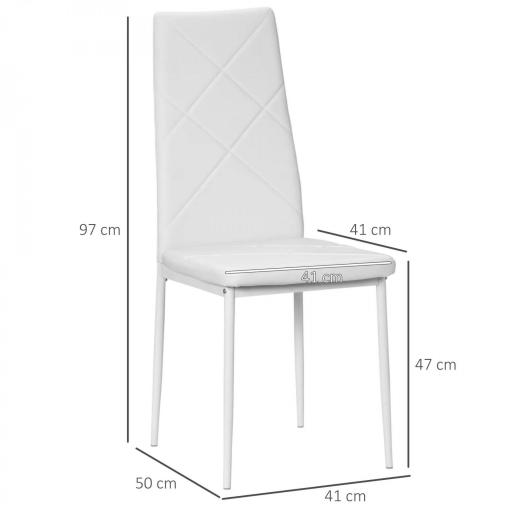 Set de 4 Sillas de Comedor Tapizadas de Piel Sintética con Respaldo Alto y Patas de Acero 41x50x97 cm Blanco [1]