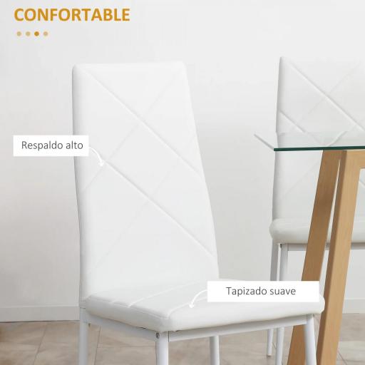 Set de 4 Sillas de Comedor Tapizadas de Piel Sintética con Respaldo Alto y Patas de Acero 41x50x97 cm Blanco [2]