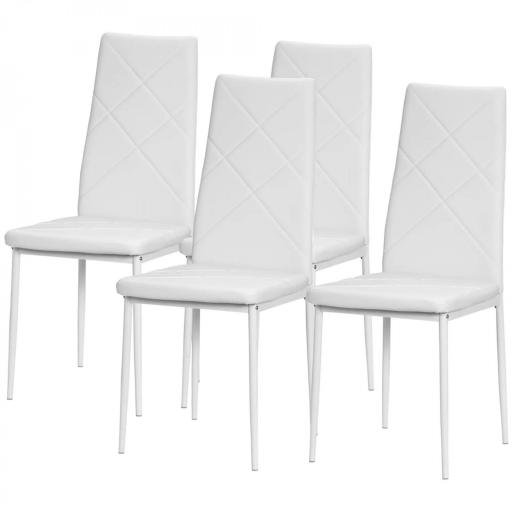 Set de 4 Sillas de Comedor Tapizadas de Piel Sintética con Respaldo Alto y Patas de Acero 41x50x97 cm Blanco [9]