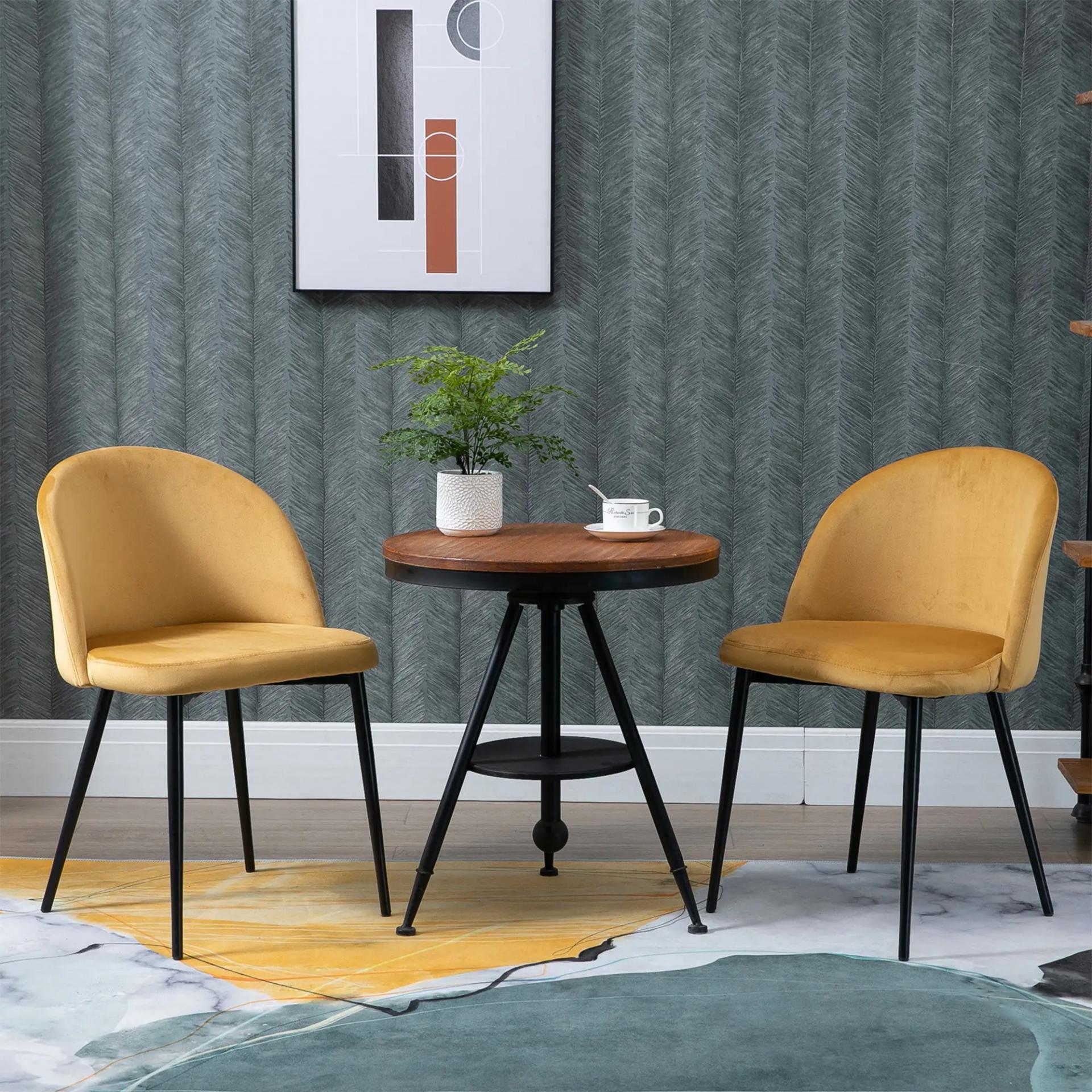 Pack de 2 Sillas de Comedor Tapizadas en Terciopelo con Respaldo Acolchados Patas de Metal Carga 90 kg 49x50x77 cm Camel
