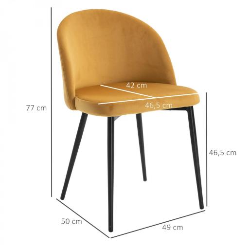 Pack de 2 Sillas de Comedor Tapizadas en Terciopelo con Respaldo Acolchados Patas de Metal Carga 90 kg 49x50x77 cm Camel  [1]