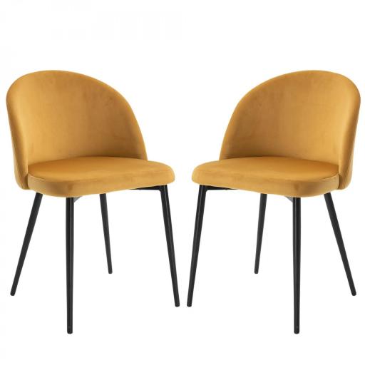 Pack de 2 Sillas de Comedor Tapizadas en Terciopelo con Respaldo Acolchados Patas de Metal Carga 90 kg 49x50x77 cm Camel  [8]
