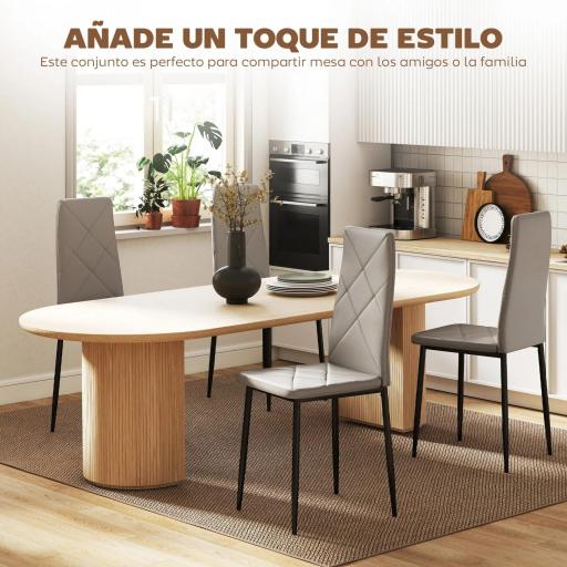 Set de 4 Sillas de Comedor Tapizadas de Piel Sintética con Respaldo Alto y Patas de Metal 41x50x97 cm Gris [3]