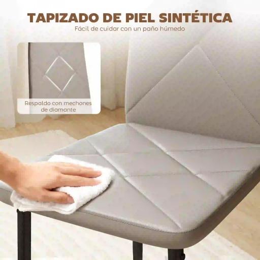 Set de 4 Sillas de Comedor Tapizadas de Piel Sintética con Respaldo Alto y Patas de Metal 41x50x97 cm Gris [2]