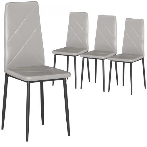 Set de 4 Sillas de Comedor Tapizadas de Piel Sintética con Respaldo Alto y Patas de Metal 41x50x97 cm Gris [9]