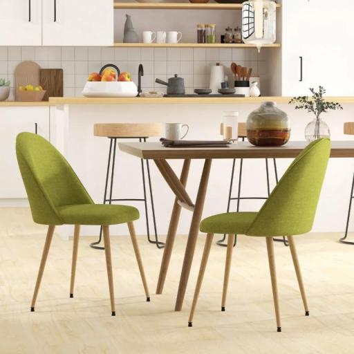 Pack de 2 Sillas de Comedor Sillas de Cocina Tapizadas de Tela de Lino con Patas de Acero Carga 120 kg 50x52x83 cm Verde