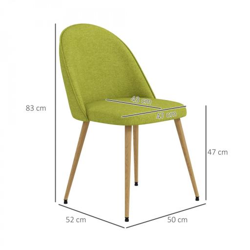 Pack de 2 Sillas de Comedor Sillas de Cocina Tapizadas de Tela de Lino con Patas de Acero Carga 120 kg 50x52x83 cm Verde [1]