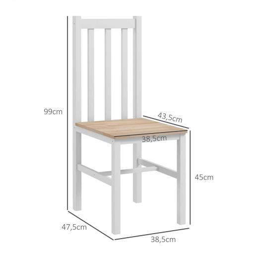 Juego de 2 Sillas de Comedor y Cocina con Respaldo de Listones Estructura de Madera de Pino 38,5x47,5x99 cm Blanco [1]
