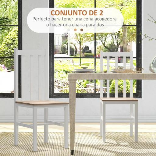 Juego de 2 Sillas de Comedor y Cocina con Respaldo de Listones Estructura de Madera de Pino 38,5x47,5x99 cm Blanco [2]