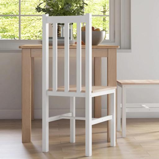 Juego de 2 Sillas de Comedor y Cocina con Respaldo de Listones Estructura de Madera de Pino 38,5x47,5x99 cm Blanco [5]