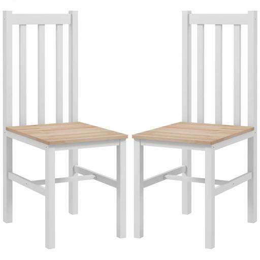 Juego de 2 Sillas de Comedor y Cocina con Respaldo de Listones Estructura de Madera de Pino 38,5x47,5x99 cm Blanco [9]