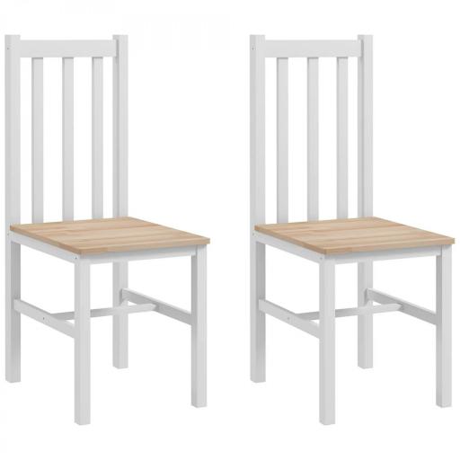 Juego de 2 Sillas de Comedor y Cocina con Respaldo de Listones Estructura de Madera de Pino 38,5x47,5x99 cm Blanco [8]