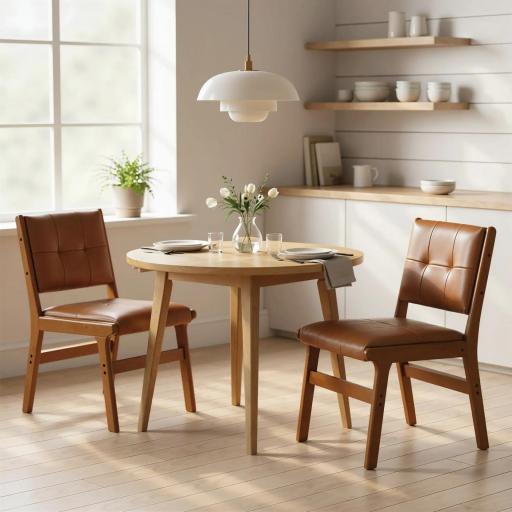Pack de 2 Sillas de Comedor Tapizadas en PU Asiento Acolchado Patas de Madera para Salón Marrón