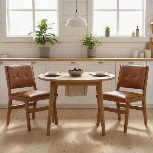 Pack de 2 Sillas de Comedor Tapizadas en PU Asiento Acolchado Patas de Madera para Salón Marrón [6]