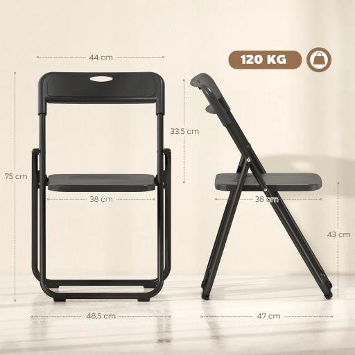 Juego de 6 Sillas Plegables de Plástico con Respaldo Curvo Diseño Ventilación Estructura de Acero 48,5x47x75 cm Negro [1]