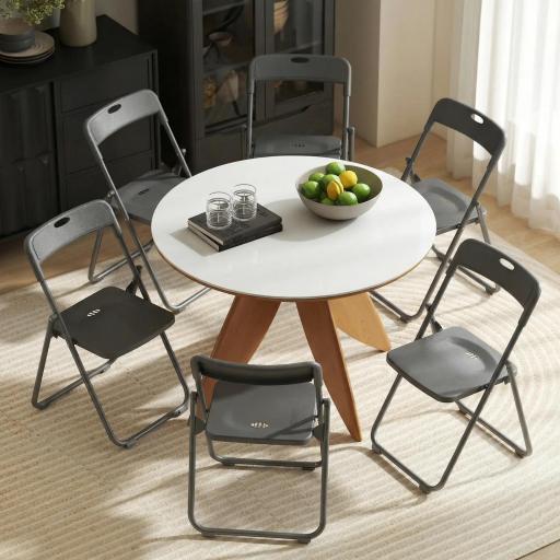 Juego de 6 Sillas Plegables de Plástico con Respaldo Curvo Diseño Ventilación Estructura de Acero 48,5x47x75 cm Negro [7]