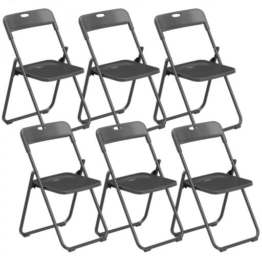 Juego de 6 Sillas Plegables de Plástico con Respaldo Curvo Diseño Ventilación Estructura de Acero 48,5x47x75 cm Negro [8]